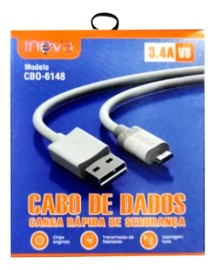 CABO DE DADOS CARGA RPIDA DE SEGURANA 3.4A TYPE-V8  MODELO: CBO -6148 TAMANHO 1200MM COR BRANCA- INOVA 