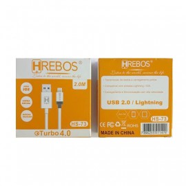 CABO CARREGADOR USB X IOS IPHONE 2 METROS MODELO: HS-73 -HREBOS ( BRANCA )