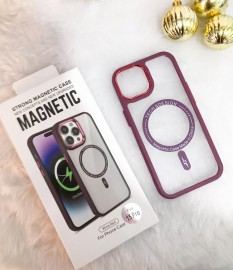 CAPA MAGNTICA CARREGAMENTO SEM FIO PARA CELULAR IPHONE 15 PRO - COR WINE RED