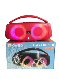 Caixa de som bluetooth , recarregvel porttil com ala entrada USB, TF carto de memria e AUX ,rdio FM com luz RGB cor vermelha modelo: SOM-0138 - Onex 