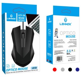 MOUSE COM FIO USB 3.0 /2.0 COMPATVEL COM WINDOWS E NOTEBOOK  NA COR PRETO MODELO: LEY-26 - LEHMOX