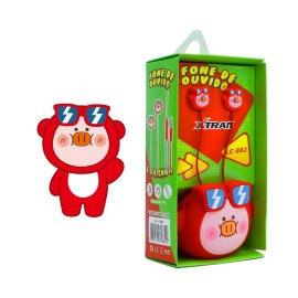  FONE DE  OUVIDO  COM FIO P2 INFANTIL DO PIG NA COR VERMELHA COM CASE PARA ARMAZENAMENTO MODELO: LC-882 - XTRAD