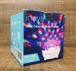 MINI CAIXA DE SOM BLUETOOTH, GLOBO DE LUZ RGB  PORTTIL RECARREGVEL  SEM FIO TF / USB / RDIO RFM  COR AZUL MODELO: RAD-396Z - INOVA 