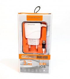 CARREGADOR  IPHONE 3.1A  2 USB MOD: Y02-2   - H'MASTON  (BRANCO) 