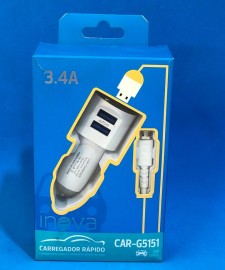 CARREGADOR VEICULAR 3.4A  2 ENTRADA USB CABO USB E TYPE- V8 TIPO - V8 MOD: CAR - G5151 - INOVA 