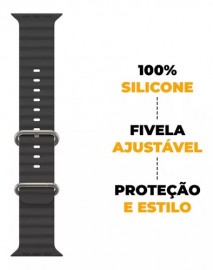 PULSEIRA DE SILICONE OCEANO PARA APPLE WATCH COR PRETO TAM: 42/ 44 / 45/ 49 - WATCH 