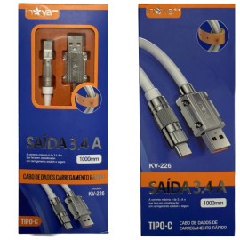 CABO  USB X TYPE- C SADA 3.4A  CABO DE CARREGAMENTO RPIDO COR PRETO TAMANHO DE 1M MODELO: KV-226 - INOVA 