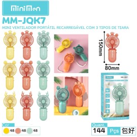 MINI VENTILADOR RECARREGVEL, TRS ESTILO DE ORELHA OPCIONAIS, BATERIA INTERNA  DISPONVEL NA COR LARANJA  MODELO: MM-JQK7 - MINIMEN