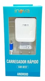 CARREGADOR TYPE-V8 , TIPO - V8  2 USB INOVA - MOD: CAR - 8237  ( BRANCO ) 