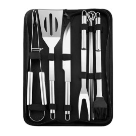 KIT DE CHURRASCO PROFISSIONAL COM 9 PEAS NA COR PRATA - MINIMEN