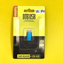 ADAPTADOR MICRO USB TIPO - V8 PARA IPHONE IOS  COR AZUL - USB OTG 