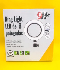 RINGH  LIGHT 6 POLEGADAS COM SUPORTE DE CELULAR MUDA DE COR LUZ BRANCO-QUENTE , BRANCO-FRIO E BRANCO CABO USB 110V/220V - 9H