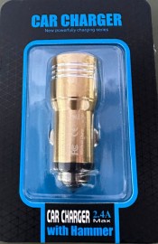 CARREGADOR VEICULAR 2 ENTRADA USB CAR CHARGER 2.4 ( DOURADO ) WITH HAMMER 8212027938064