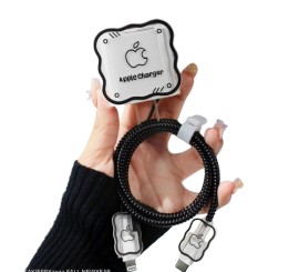  CONJUNTO DE PROTETOR DE CABO, CABEA E PONTA SENDO 5 PEAS COR PRETO - APPLE CHARGER 