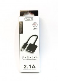 ADAPTADOR TIPO-C , TYPE-C COM SADA P2+ CARREGADOR 2.1A MOD: LX -01 - COR PRETO UDIO CHARGING