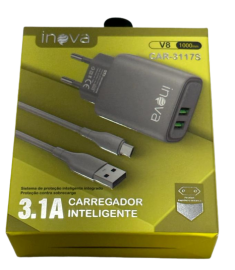 CARREGADOR INOVA V8 CAR-3117S 3.1A CINZA 2 USB CARREGADOR INTELIGENTE