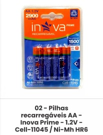 KIT 4 PILHAS PILHA AA  RECARREGVEL 1.2V 2900mAh MODELO  CELL-12078  INOVA 