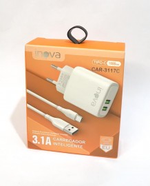 CARREGADOR TIPO C 3.1 A 2 USB CAR - 3117C INOVA (LARANJA)