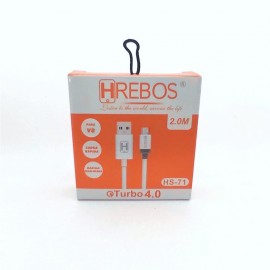 CABO CARREGADOR USB X TIPO-V8 TYPE-V8 2 METROS MODELO: HS-71- HREBOS ( BRANCA )