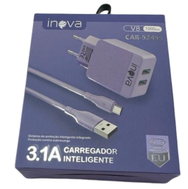 CARREGADOR INOVA V8 CAR-3117S 3.1A LILAS 2 USB CARREGADOR INTELIGENTE