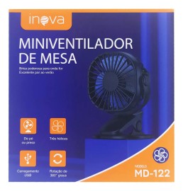 MINI VENTILAODR DE MESA PORTTIL PODENDO USAR DE P OU PRESIO RECARREGVEL  USB 3 VELOCIDADE  NA COR PRETO MODELO: MD-122   INOVA