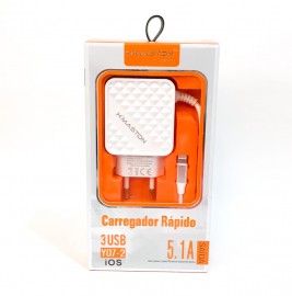 CARREGADOR  IPHONE 5.1A 3 USB   MOD: Y07-2 - H'MASTON   ( BRANCO )