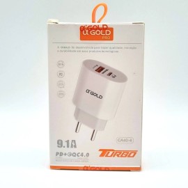 Fonte adaptador de energia  9.1A entrada type-C 3.0 USB-C e entrada USB QC 4.0 40W cor branca modelo: CA40-4 a'GOLD