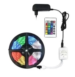 FITA DE LED LUZ DE LED RGB (COLORIDA) COM FONTE E  CONTROLE TAMANHO 5M - HZS 