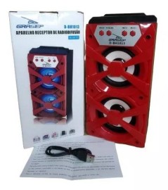 Caixa de som recarregvel , bluetooth 3.0 rdio FM entrada USB, carto de memria,  porttil , possui ala de carregamento , cor vermelha modelo: D-BH1013- Grasep 