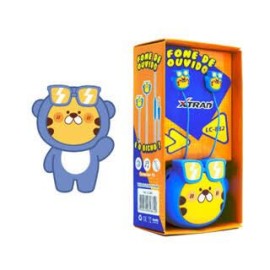 FONE DE  OUVIDO  COM FIO P2 INFANTIL DO TIGRE NA COR AZUL COM CASE PARA ARMAZENAMENTO MODELO: LC-882 - XTRAD