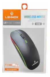 MOUSE SEM FIO WIRELLES RECARREGVEL BATERIA LED RGB USB 2.4GHz COR PRETO MODELO: LEY-180 - LEHMOX